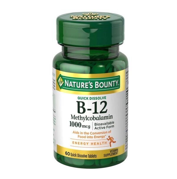 مکمل B12 نیچرز بونتی ۶۰ عددی افزایش انرژی و سلامت قلب و اعصاب